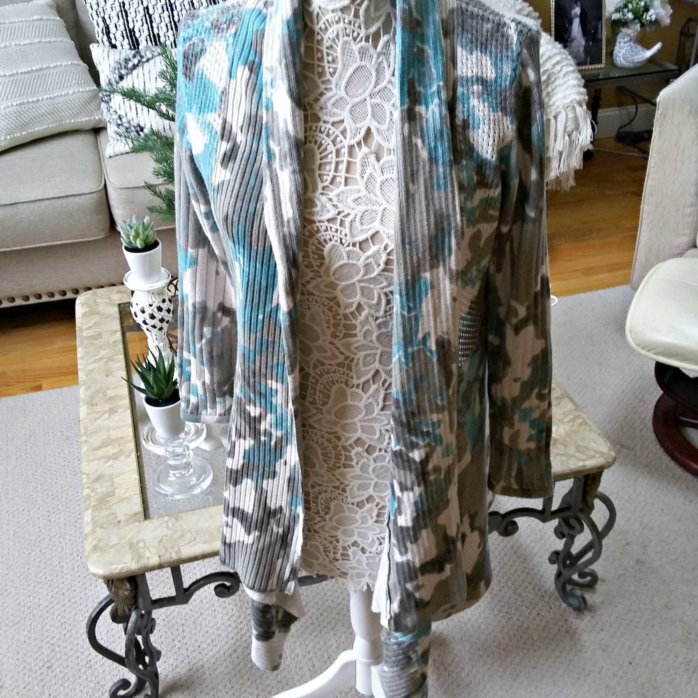 SPANNER Open CAMO Turquoise & Grey Cardigan